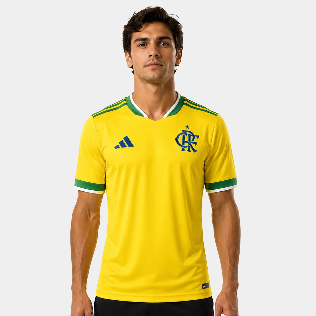 Camisa Masculina Flamengo Brasil Adidas 2026 - Amarelo+Verde