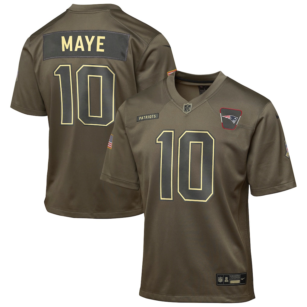New England Patriots Drake Maye Olive 2025 Salute to Service Game Jersey