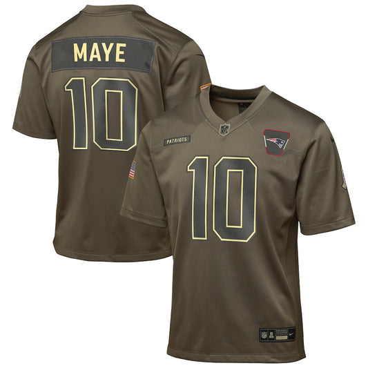 New England Patriots Drake Maye Olive 2025 Salute to Service Game Jersey