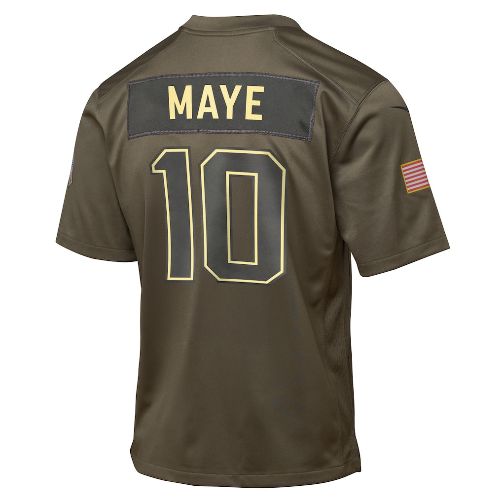 New England Patriots Drake Maye Olive 2025 Salute to Service Game Jersey